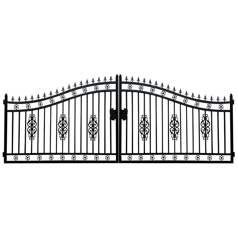 Value Industrial 20 ft. Wrought Iron Driveway Gate - Flower Design, Heavy-Duty
