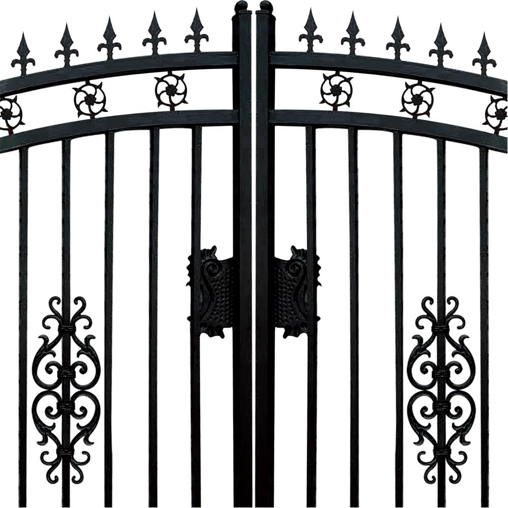 Value Industrial 20 ft. Wrought Iron Driveway Gate - Flower Design, Heavy-Duty