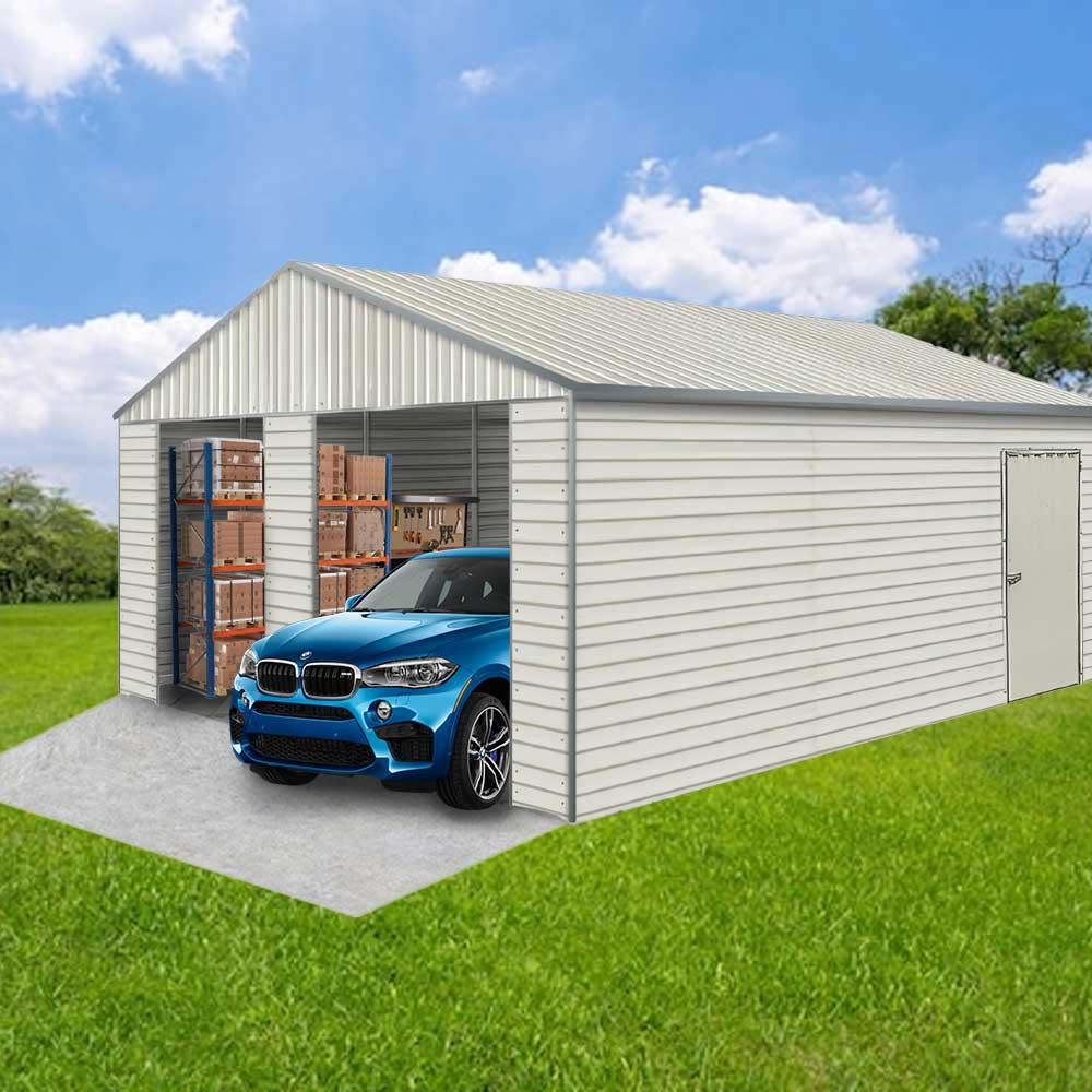 21'x19' Heavy Duty Metal Garage Shed, 75 MPH Wind Rated