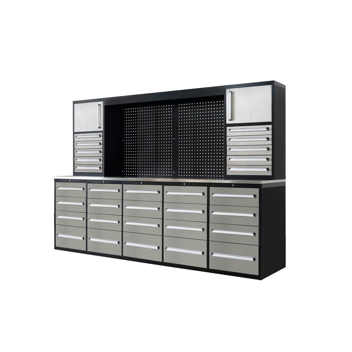 Value Industrial Silver 10FT-30D Workbench Cabinets - 10 foot wide - 30 drawers