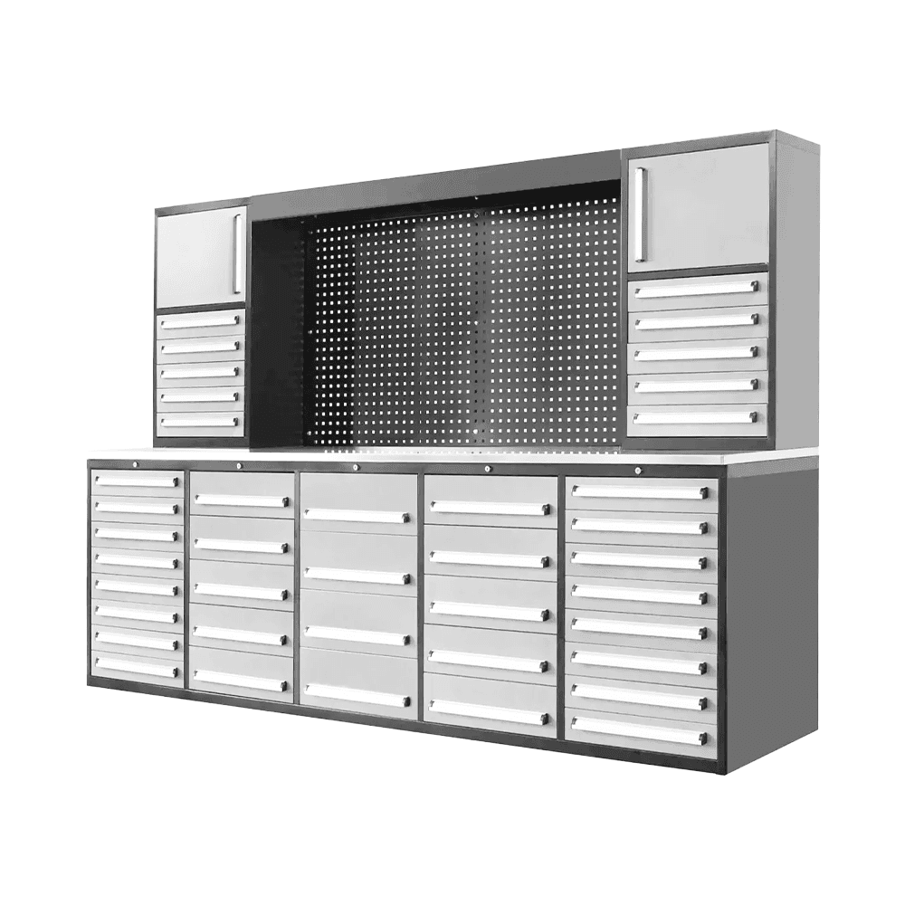 Value Industrial Silver 10FT-40D-3 Workbench Cabinets - 10 foot wide - 40 drawers
