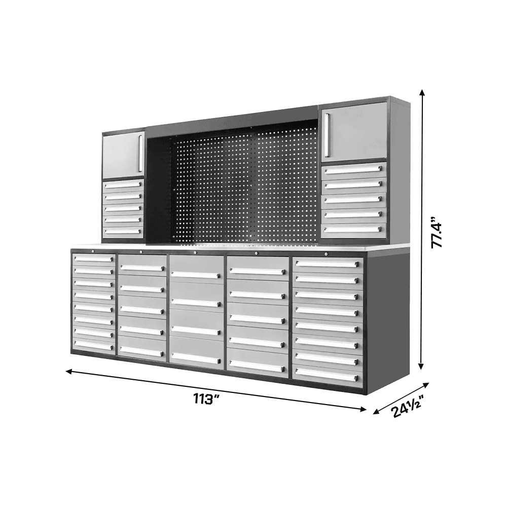 Value Industrial Silver 10FT-40D-3 Workbench Cabinets - 10 foot wide - 40 drawers