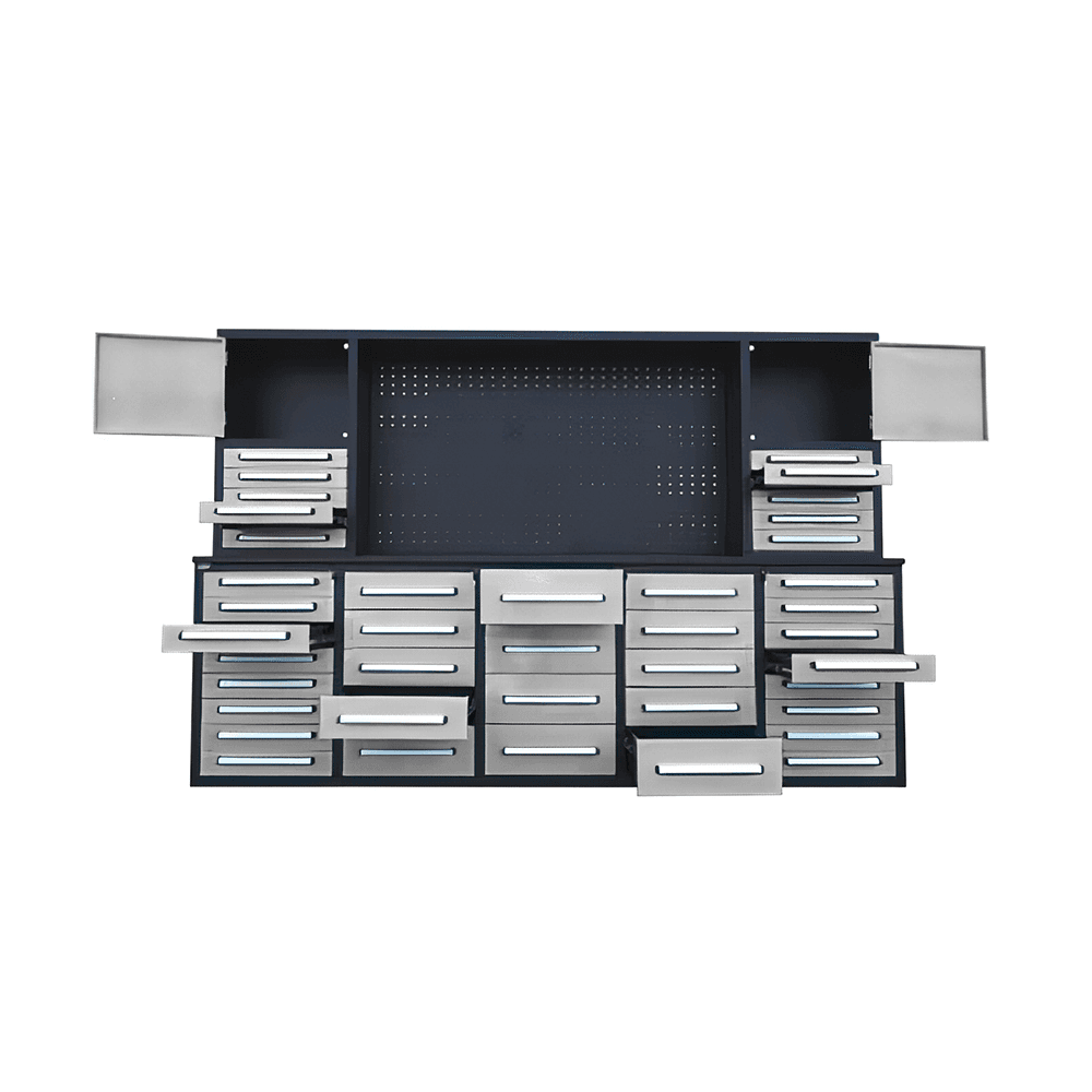 Value Industrial Silver 10FT-40D-3 Workbench Cabinets - 10 foot wide - 40 drawers