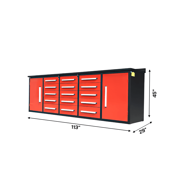 Value Industrial 10FT-15D Workbench Cabinets - 10 foot wide - 15 drawers